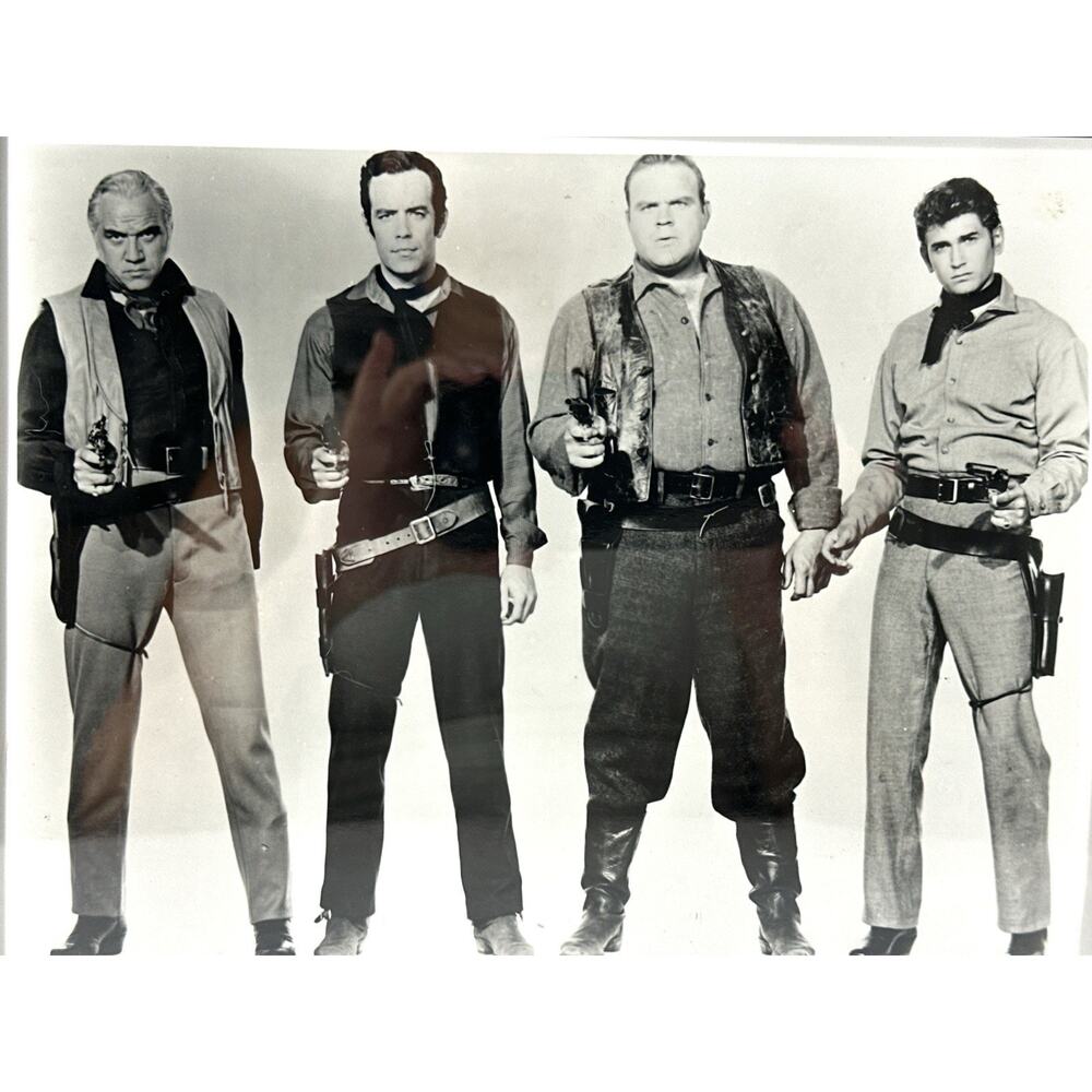 Vintage Bonanza Cast Framed Black & White Photo Lorne Greene Michael Landon 10x8 - Picture 2 of 5